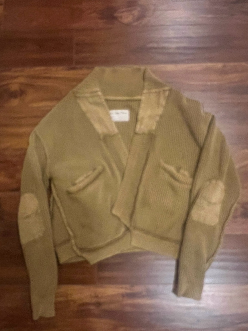 We The Free Olive Knit Cropped Blazer with Elbow Patches